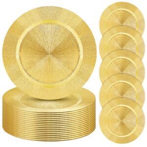 yinder set of 24 round 13" gold charger plates plastic reef plate chargers decorative plates for table elegant gold decor plates for wedding event banquet holiday birthday party place setting