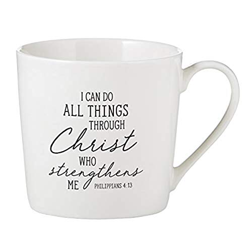 Creative Brands Faithworks - Inspirational White Bone China Café Mug/Cup, 14-Ounce, I Can Do All Things - Scripture