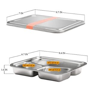 VENTION Stainless Steel Kids Plates with Lids, Divided Plates for Kids, 3 Compartment Kids and Toddler Plates, 2 Pack
