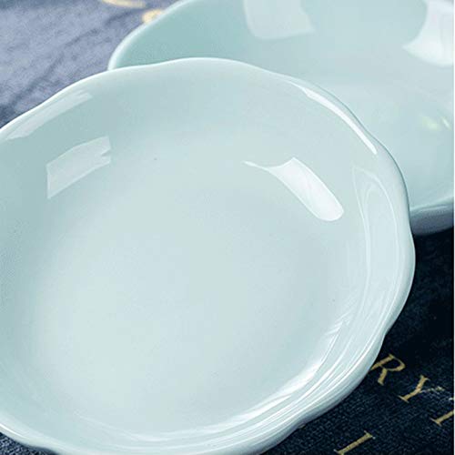 Sizikato 6pcs Light Blue Porcelain Snack Plates, 4-Inch Flower-Shaped Appetizer Plate Dipping Bowl.