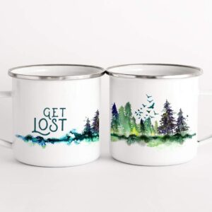 Get Lost Enamel Camper Mug, Camping Coffee Mug, Nature Outdoor Hiking Camp Lover Gift (12oz)