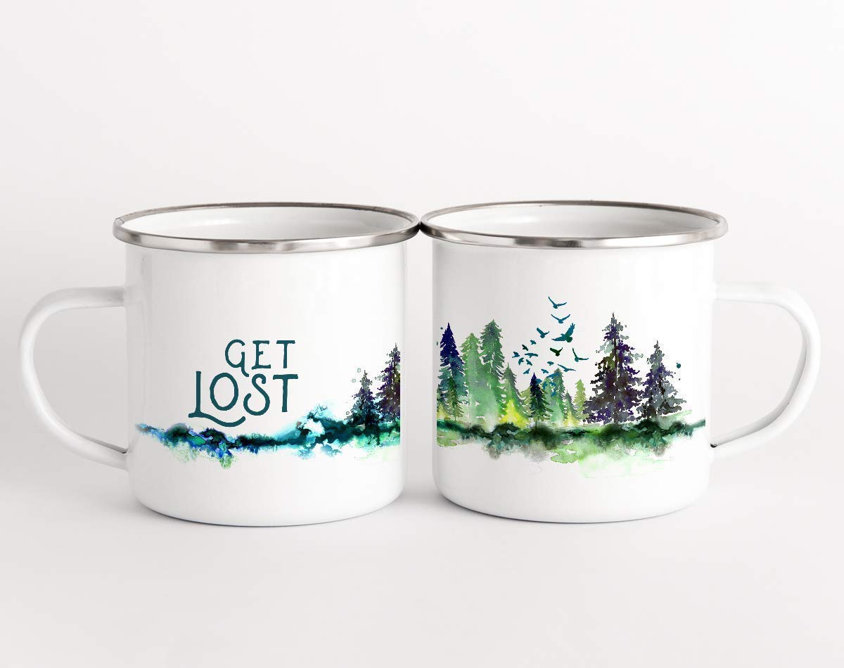 Get Lost Enamel Camper Mug, Camping Coffee Mug, Nature Outdoor Hiking Camp Lover Gift (12oz)