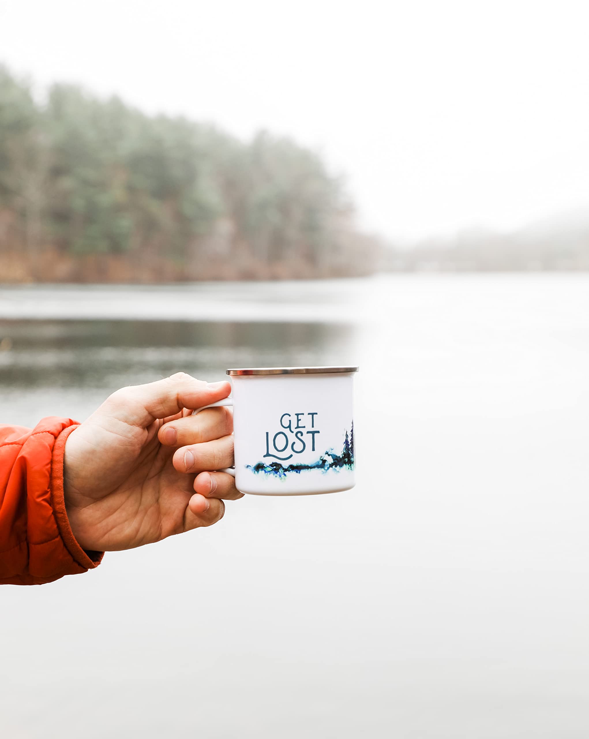 Get Lost Enamel Camper Mug, Camping Coffee Mug, Nature Outdoor Hiking Camp Lover Gift (12oz)