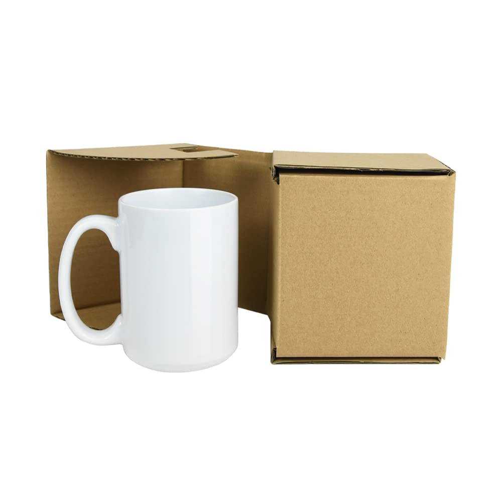 ARTONUSA 15 OZ Sublimation Coated Blank Mugs with Brown Mail Order Box, Case of 18 Pieces