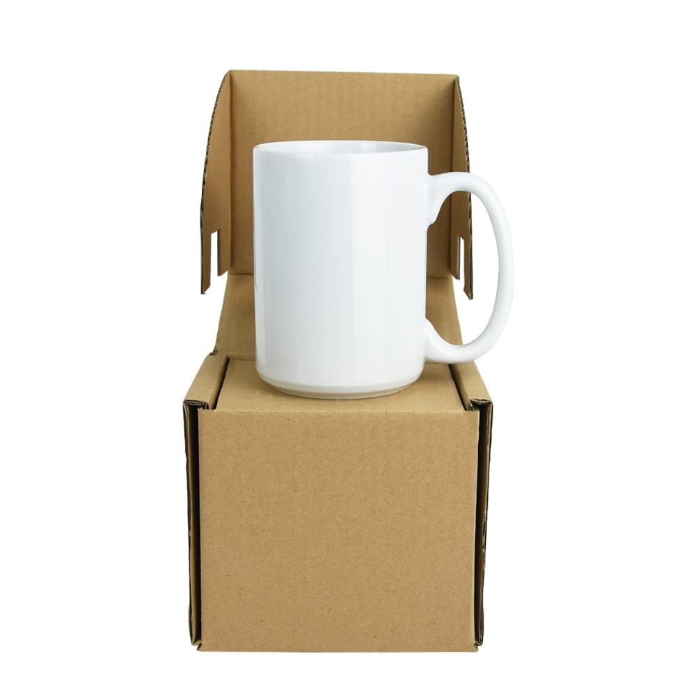 ARTONUSA 15 OZ Sublimation Coated Blank Mugs with Brown Mail Order Box, Case of 18 Pieces