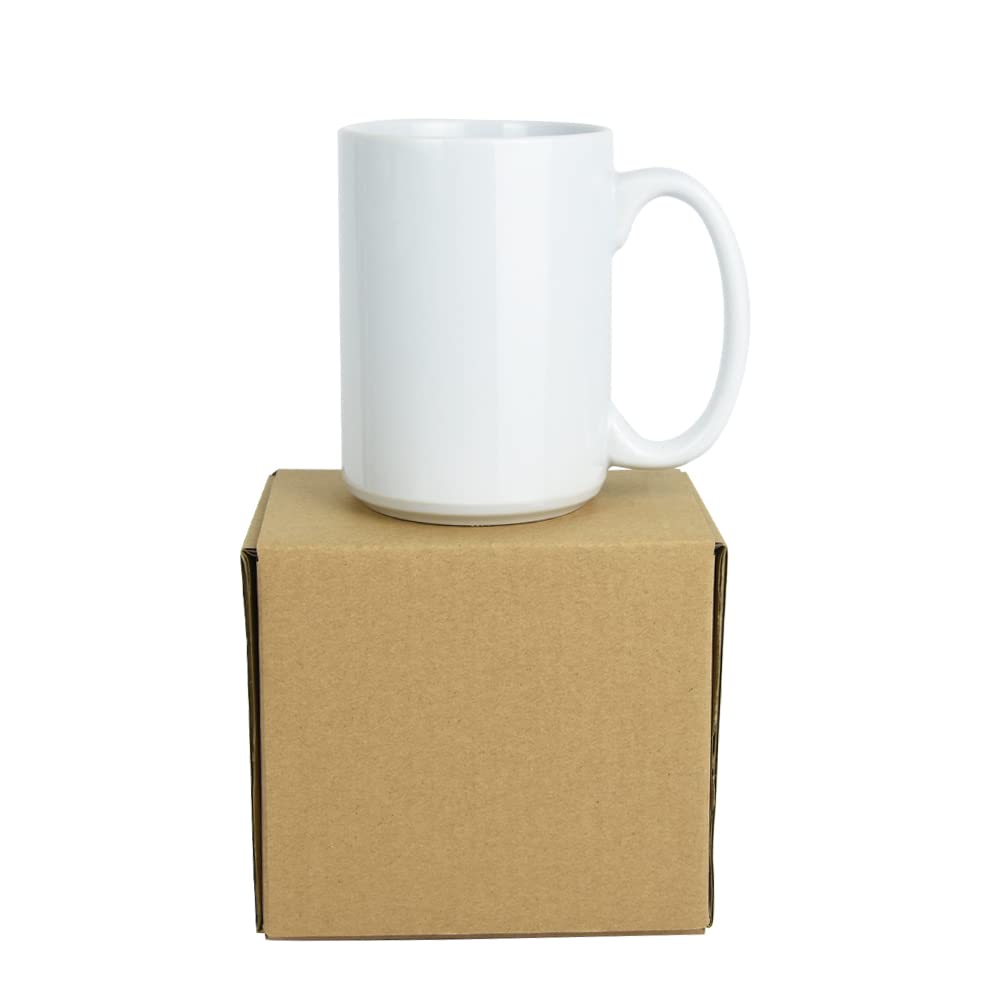 ARTONUSA 15 OZ Sublimation Coated Blank Mugs with Brown Mail Order Box, Case of 18 Pieces