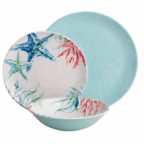 Melamine Sea Life 12-Piece Sealife Dinnerware Set