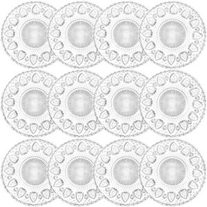 Coloch 12 Pack 8 Inch Glass Salad Plate, Carved Dessert Plate Reusable Snack Plate Food-grade Glass Fruit Plate for Kitchen, Living Room, Bar, KTV, Tea Table Decoration