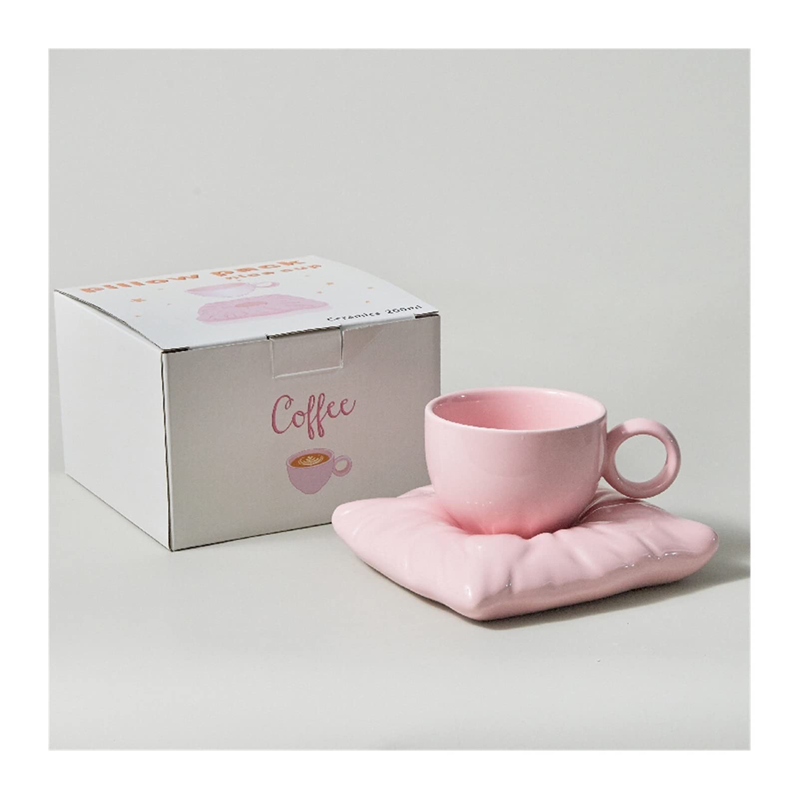 ZQDMBH Coffee Mugs Ceramic Cup With Pillow Coaster Creative Couple Coffee Cup Tea Cups Saucers Box Set Drinkware (Color : Pink Set)