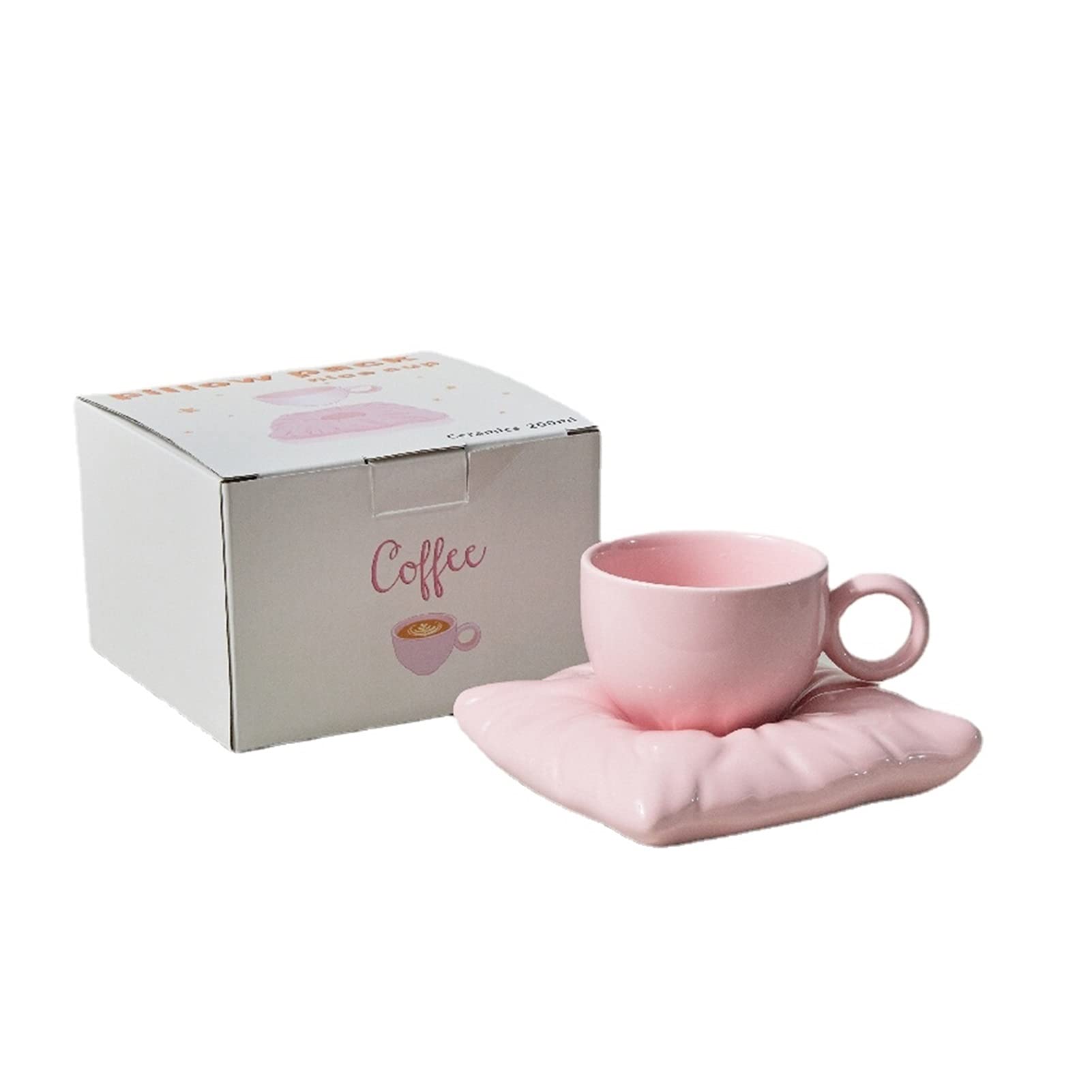 ZQDMBH Coffee Mugs Ceramic Cup With Pillow Coaster Creative Couple Coffee Cup Tea Cups Saucers Box Set Drinkware (Color : Pink Set)