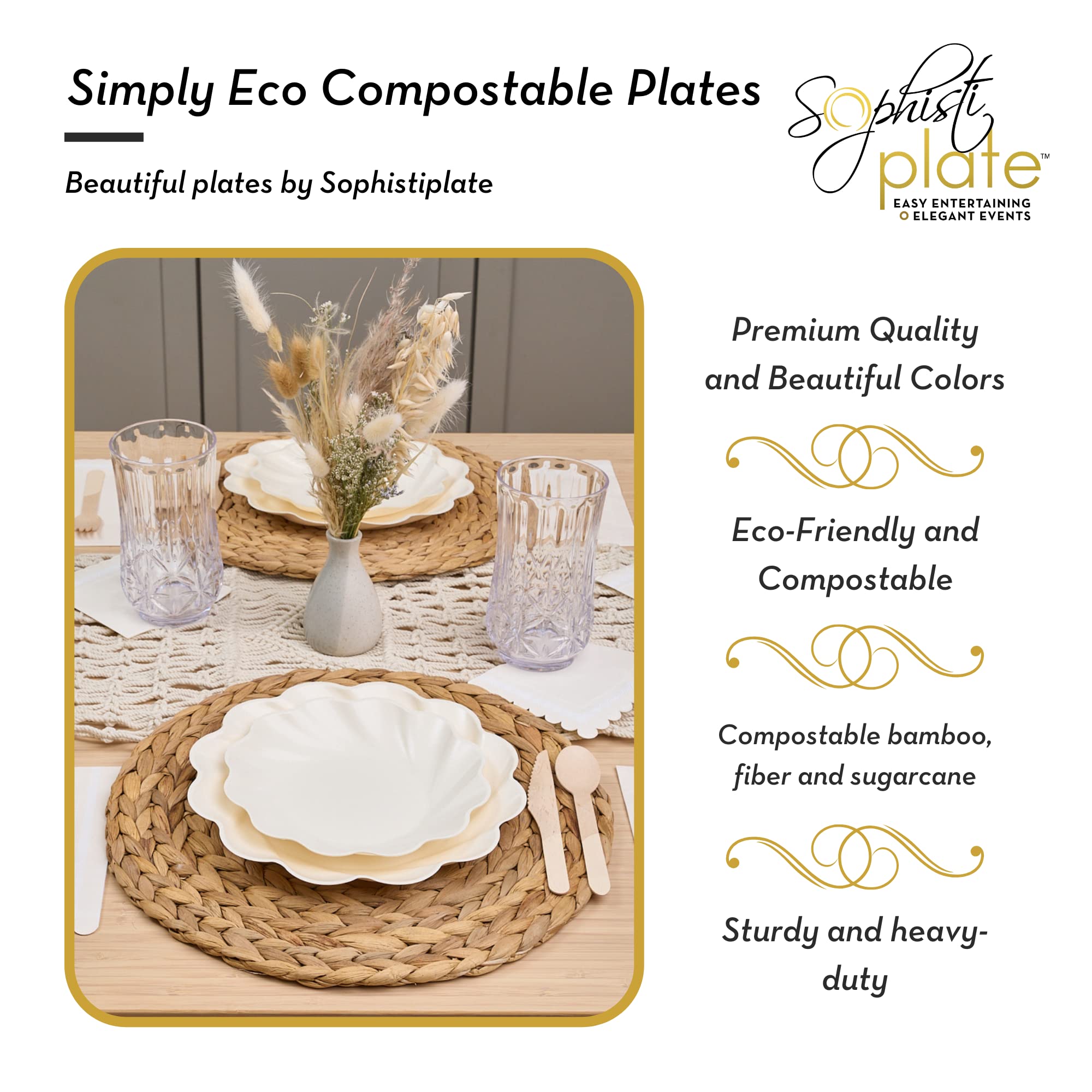 Sophistiplate Eco Friendly Bamboo Fiber Plates (Cream, 16/pkg Dinner)