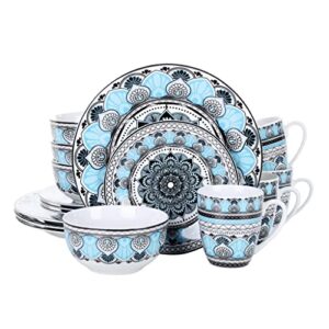 veweet, series audrie, porcelain dinnerware sets with patterned floral, 16 pcs plates and bowls sets for 4, including dinner plates, dessert plates, cereal bowls and mug, microwave & dishwasher safe