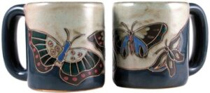 one (1) mara stoneware collection - 16 oz coffee/tea cup collectible tan dinner mugs - butterfly design by creative structures