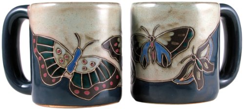 One (1) MARA STONEWARE COLLECTION - 16 Oz Coffee/Tea Cup Collectible Tan Dinner Mugs - Butterfly Design by Creative Structures