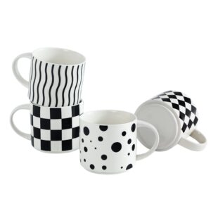 e-liu 14oz ceramic coffee mug set - 4 patterns, durable, easy to clean, microwave & dishwasher safe, perfect for coffee, tea, hot chocolate - gift for birthdays, housewarming