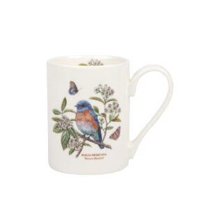 portmeirion botanic garden birds collection coffee mug | 12 ounce | western bluebird motif | fine earthenware | large latte mug with handle | dishwasher, microwave, freezer and oven safe