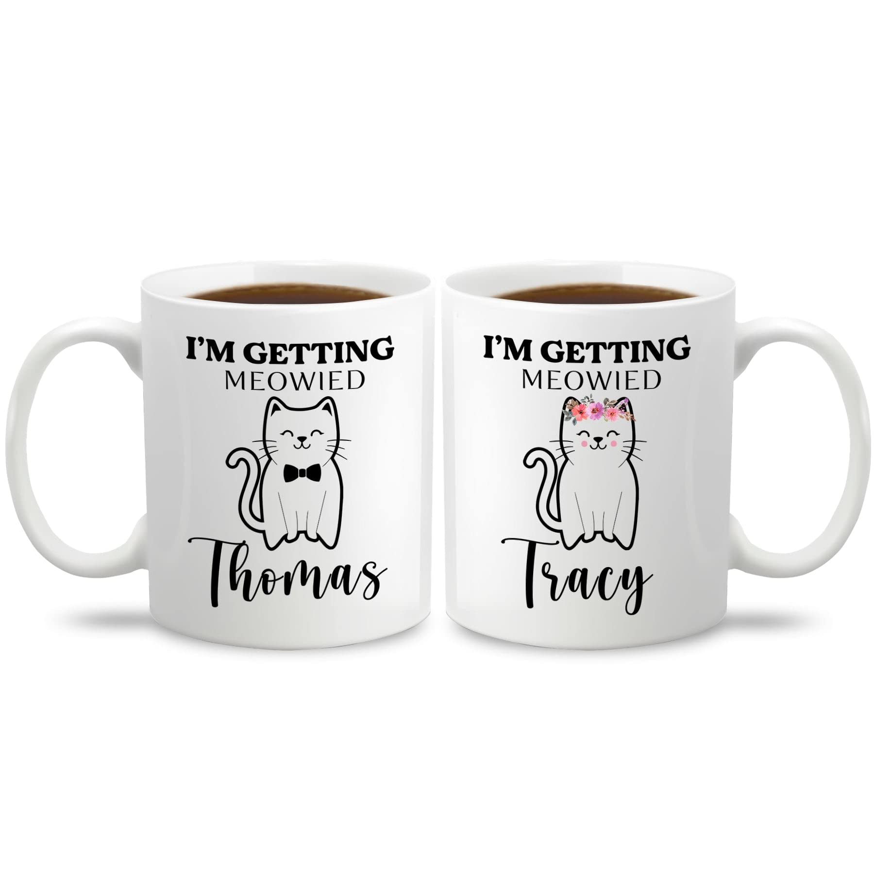 I'm Getting Meowied Couples Mug Set of 2 Personalized Gift With Name Gifts For Engagement, Wedding, I'm Getting Meowied Mugs Sets Gift For Couples, Bridal Shower, Fiancee and Fiance, Him And Her