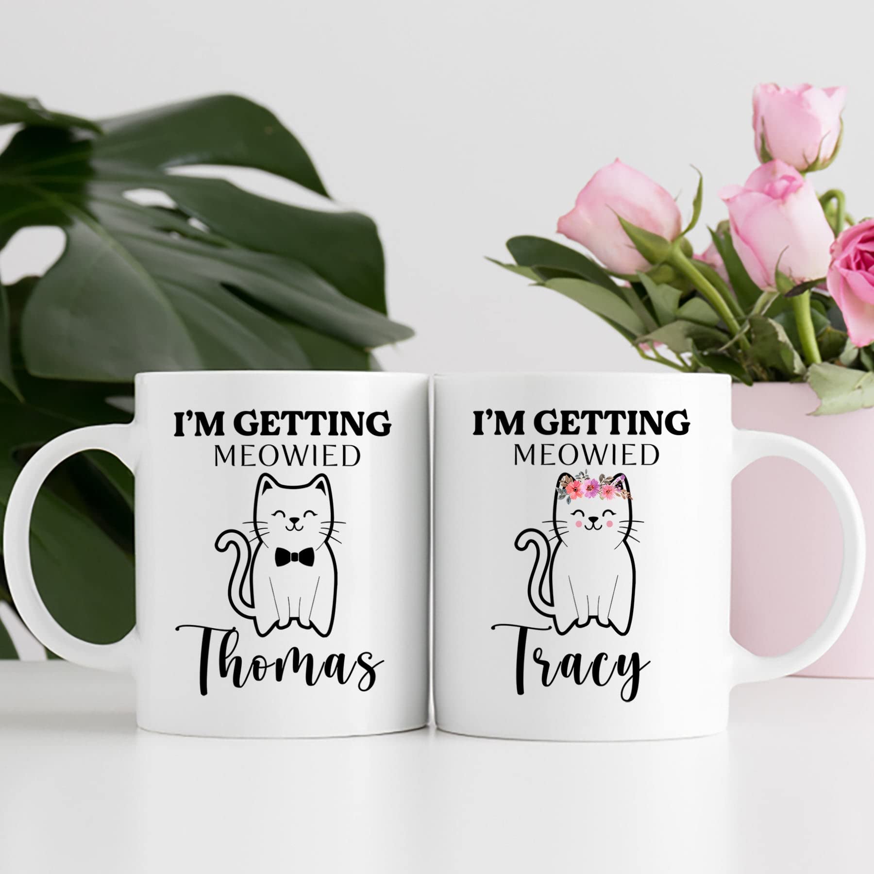 I'm Getting Meowied Couples Mug Set of 2 Personalized Gift With Name Gifts For Engagement, Wedding, I'm Getting Meowied Mugs Sets Gift For Couples, Bridal Shower, Fiancee and Fiance, Him And Her