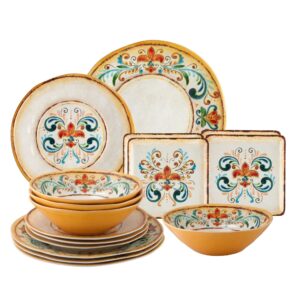 upware 16-piece melamine dinnerware set, includes dinner plates, salad plates, dessert plates, bowls, service for 4. (tuscany)