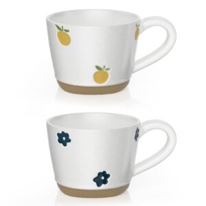 powerwoo coffee mugs set of 2, ceramic tea cups for office and home, 2-pack espresso cappuccino couple mugs for birthday, anniversary and new year gifts for women, microwave and dishwasher safe mugs
