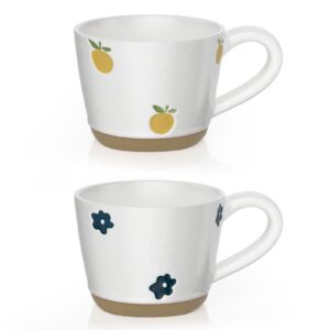 POWERWOO Coffee Mugs Set of 2, Ceramic Tea Cups for Office and Home, 2-Pack Espresso Cappuccino Couple Mugs for Birthday, anniversary and New Year gifts for women, Microwave and Dishwasher Safe Mugs