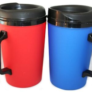 GAMA Electronics 2 ThermoServ Foam Insulated Coffee Mug 20 oz w/Lids (1) Blue & (1) Red