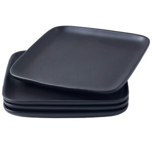 bruntmor 10 inch square black plates set of 4 | cute squared dishes of ceramic | salad plate for kitchen, best gift of ceramic dinner plates for christmas or thanksgiving | stone corningware plates
