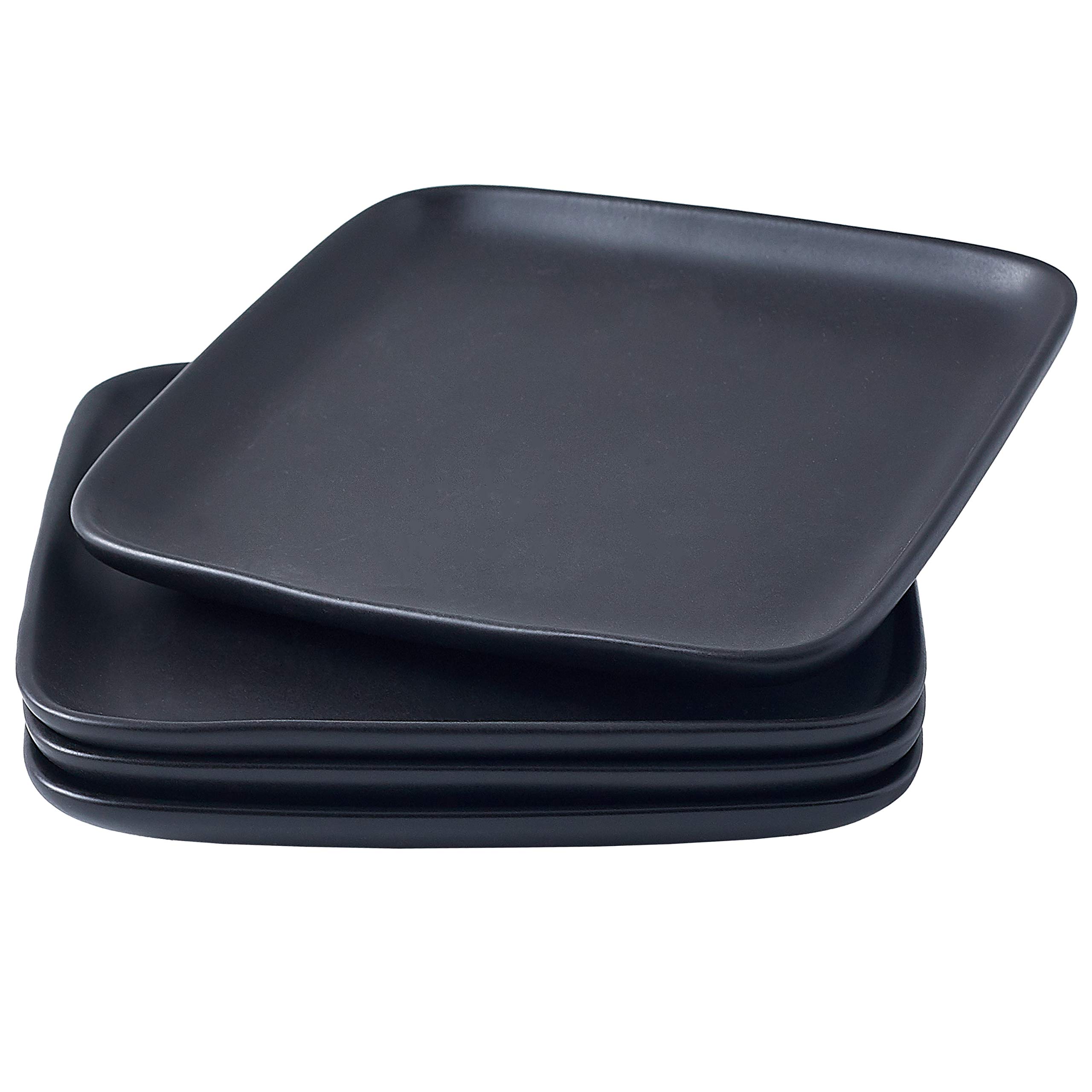 Bruntmor 10 inch Square Black Plates Set of 4 | Cute Squared Dishes of Ceramic | Salad Plate For Kitchen, Best Gift of Ceramic Dinner Plates for Christmas or Thanksgiving | Stone Corningware Plates