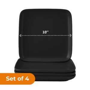 Bruntmor 10 inch Square Black Plates Set of 4 | Cute Squared Dishes of Ceramic | Salad Plate For Kitchen, Best Gift of Ceramic Dinner Plates for Christmas or Thanksgiving | Stone Corningware Plates