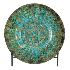 deco 79 glass geometric mosaic inspired charger with stand, 18" x 18" x 2", green