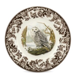 spode woodland salad plate, birds of prey, 8” fine dinnerware| made in england | ideal hunting cabin décor | microwave and dishwasher safe (snowy owl)
