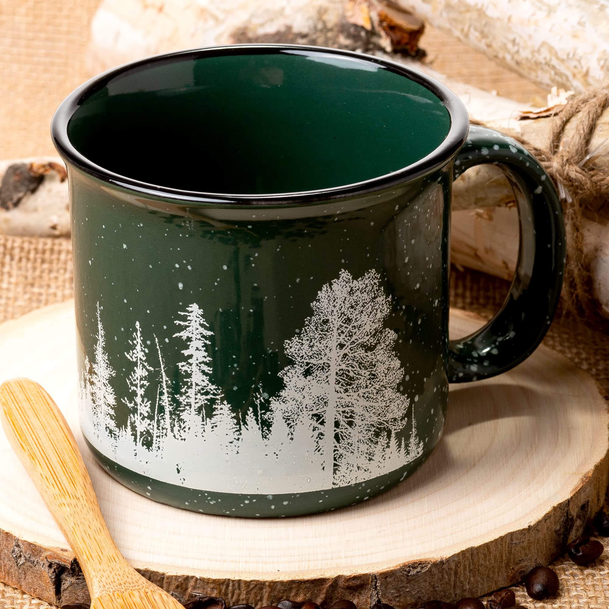 Black Lantern Coffee Mugs – Forest Landscape Ceramic Coffee Mug for Women and Men - Coffee Cappucino and Hot Chocolate Mugs - Rustic Campfire Coffee Mug