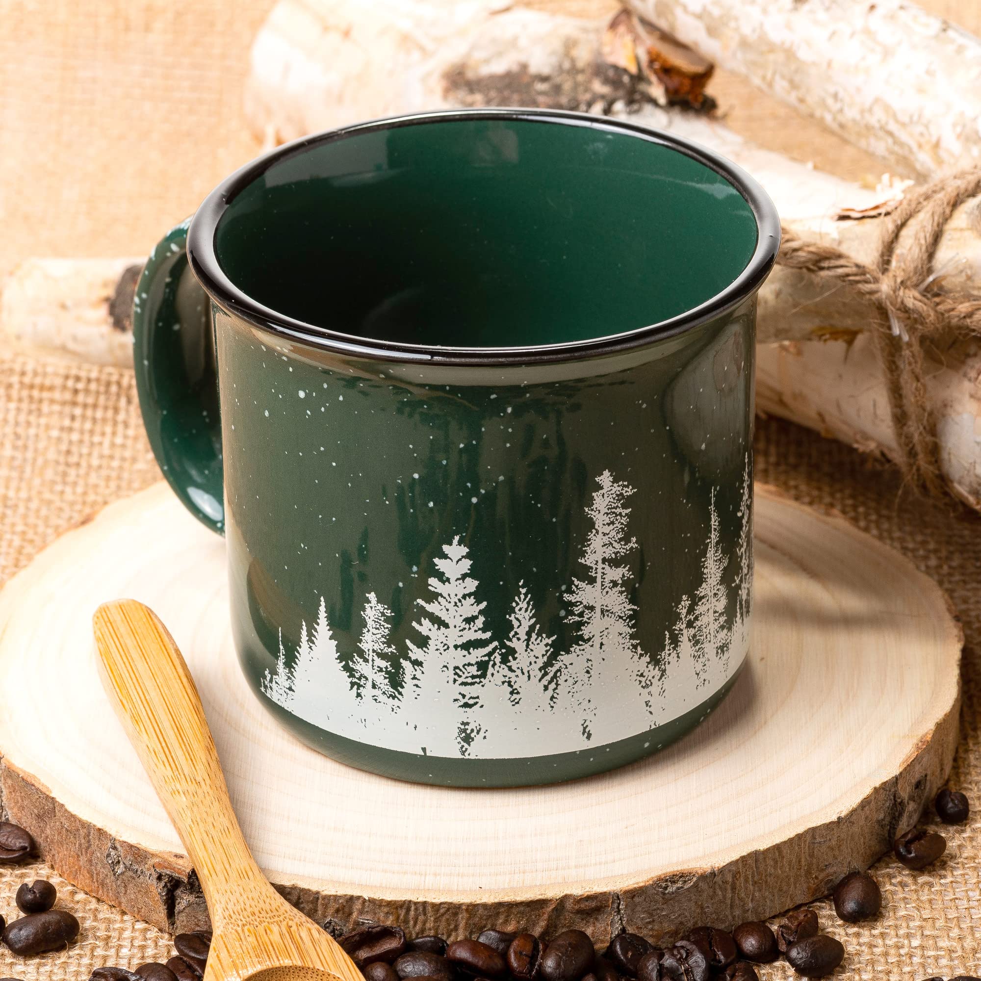 Black Lantern Coffee Mugs – Forest Landscape Ceramic Coffee Mug for Women and Men - Coffee Cappucino and Hot Chocolate Mugs - Rustic Campfire Coffee Mug