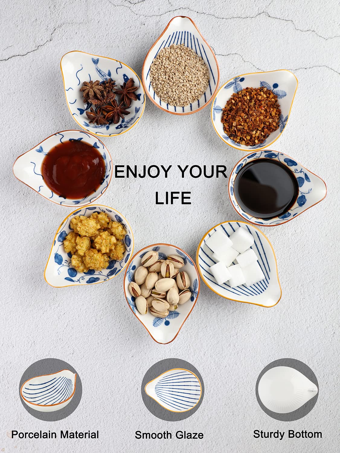 Evannt Dipping Sauce Bowls Ceramic Soy Sauce Dish Set of 8 Condiments Seasoning Dishes Side Dishes