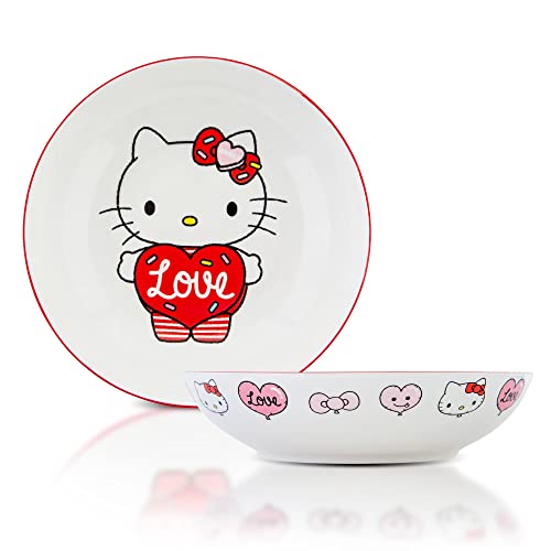 Toynk Sanrio Hello Kitty Love 9-Inch Ceramic Coupe Large Dinner Bowl For Serving Pasta, Salad, Cereal