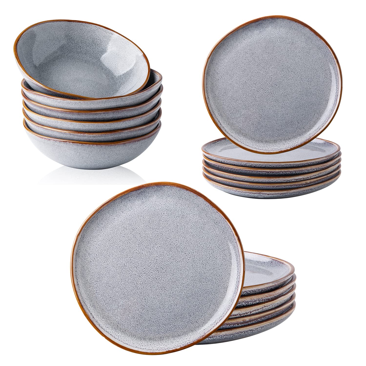 AmorArc Ceramic Dinnerware set, Service for 6 (18pcs), Stoneware Plates and Bowls Set,Highly Chip and Crack Resistant | Dishwasher & Microwave Safe,Gray-blue-Rustic Style