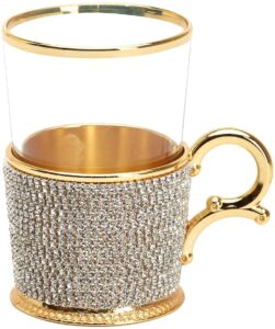 demmex handmade rhinestone crystal decorated fancy coffee tea beverage glasses cups with holders, 7 ounces (set of 1)