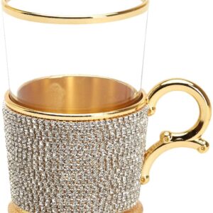 DEMMEX Handmade Rhinestone Crystal Decorated Fancy Coffee Tea Beverage Glasses Cups with Holders, 7 Ounces (SET OF 1)