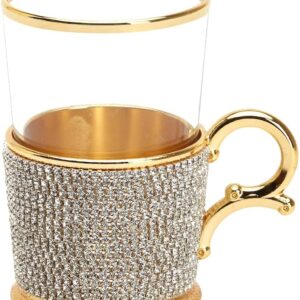 DEMMEX Handmade Rhinestone Crystal Decorated Fancy Coffee Tea Beverage Glasses Cups with Holders, 7 Ounces (SET OF 1)