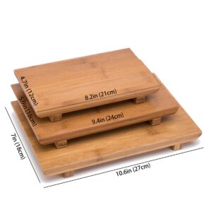 TJ Global Sashimi Sushi Bamboo Serving Geta Plate - Japanese Style Tableware Bamboo Sushi Board Cutting Tray (Set of 3)