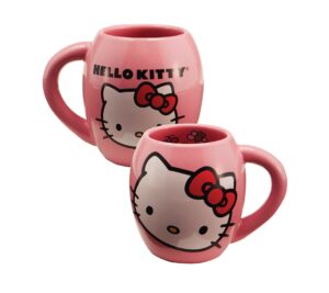 vandor 18062 hello kitty 18 oz oval ceramicl mug, pink, white, and red - ss-vg-18062
