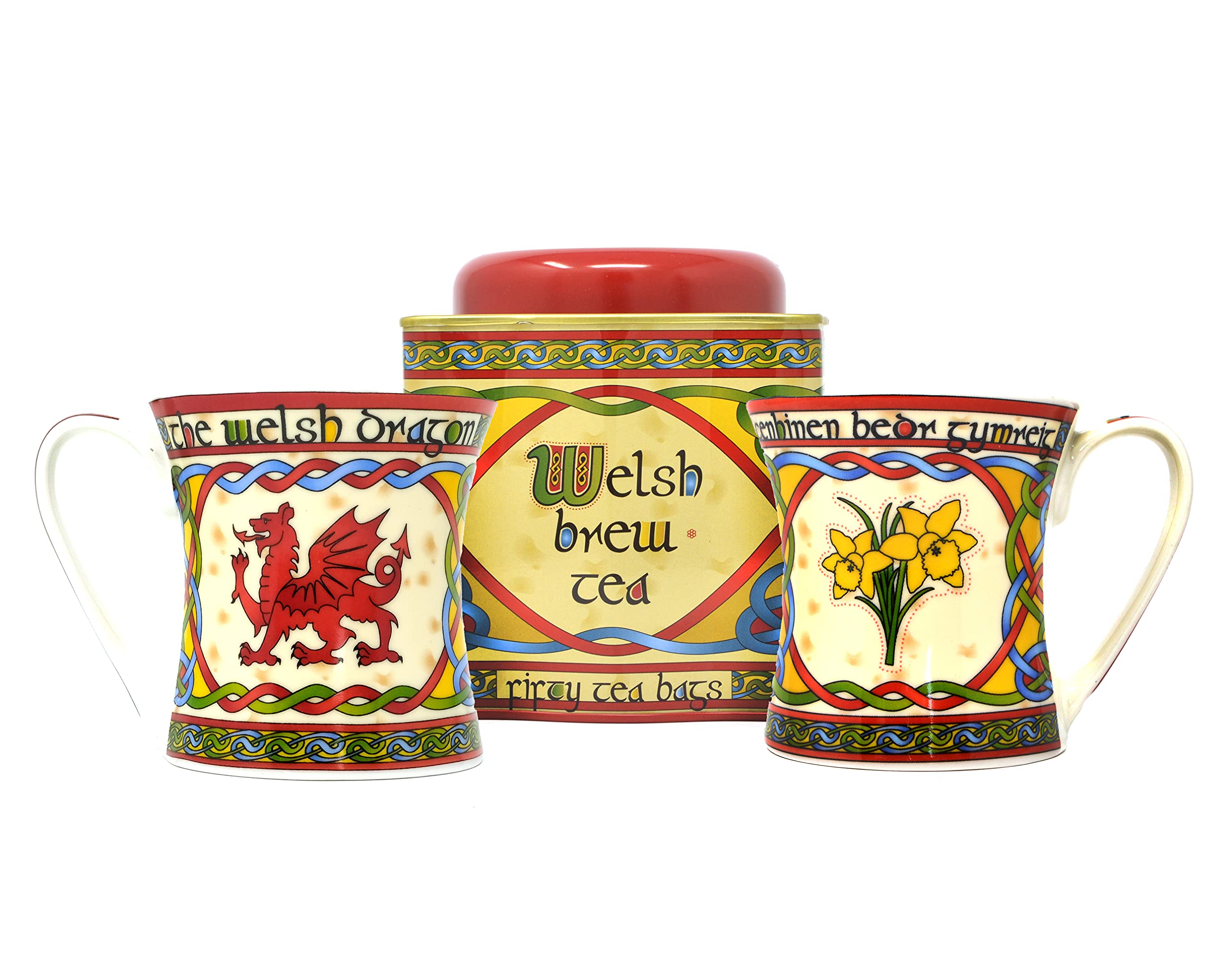 Royal Tara Set Welsh Red Dragon Cup, Welsh Daffodil Mug & Welsh Brew Tea(50 Teabags)