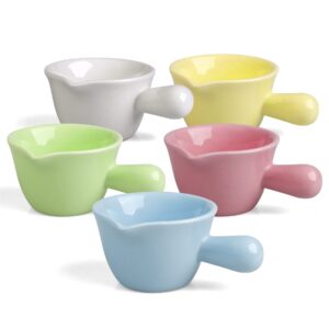 keponbee small sauce bowls 2 oz cute dip bowls set of 5 with handle colorful ceramic creamer cup mini - mixed 5 color