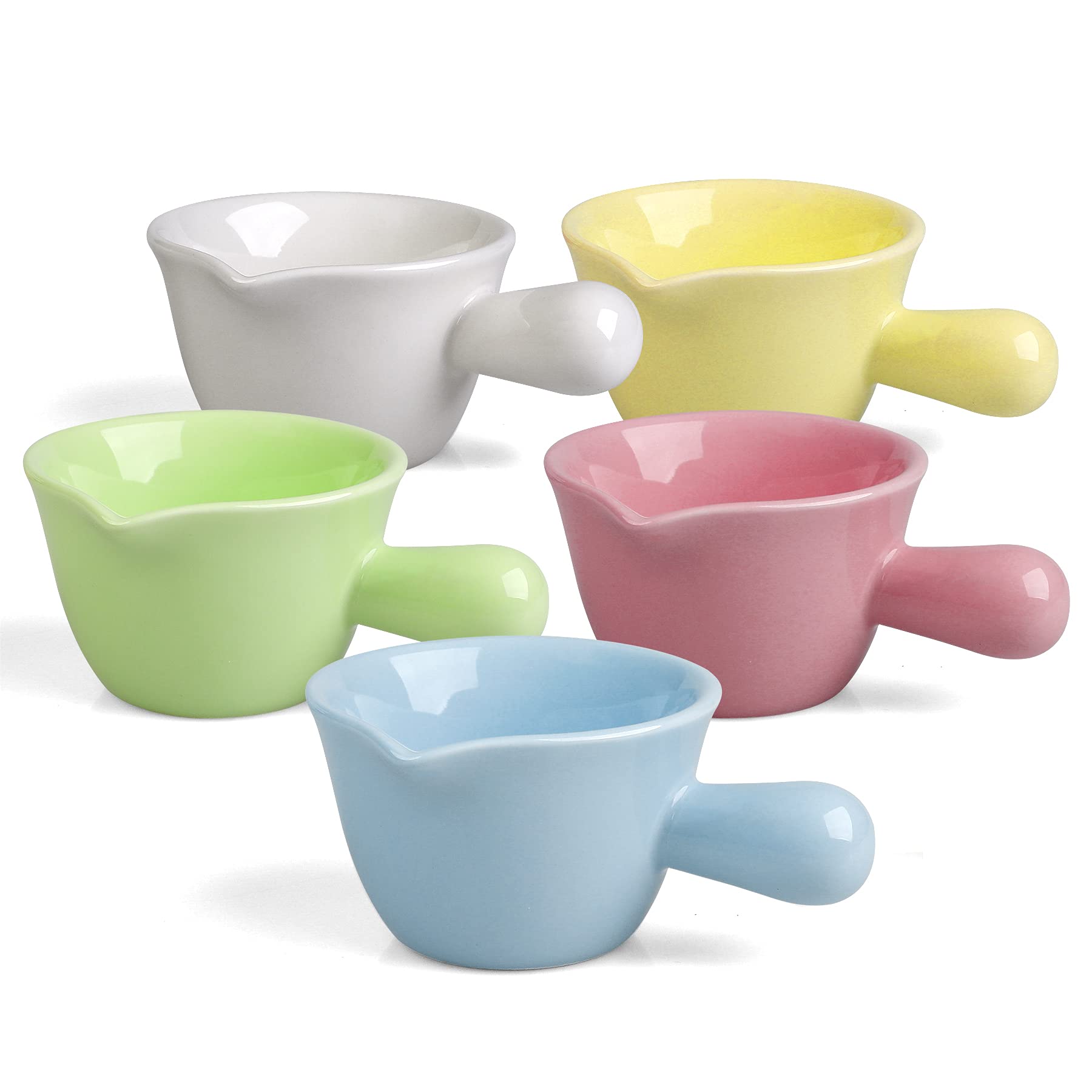 Keponbee Small Sauce Bowls 2 OZ Cute Dip Bowls Set of 5 with Handle Colorful Ceramic Creamer Cup Mini - Mixed 5 Color