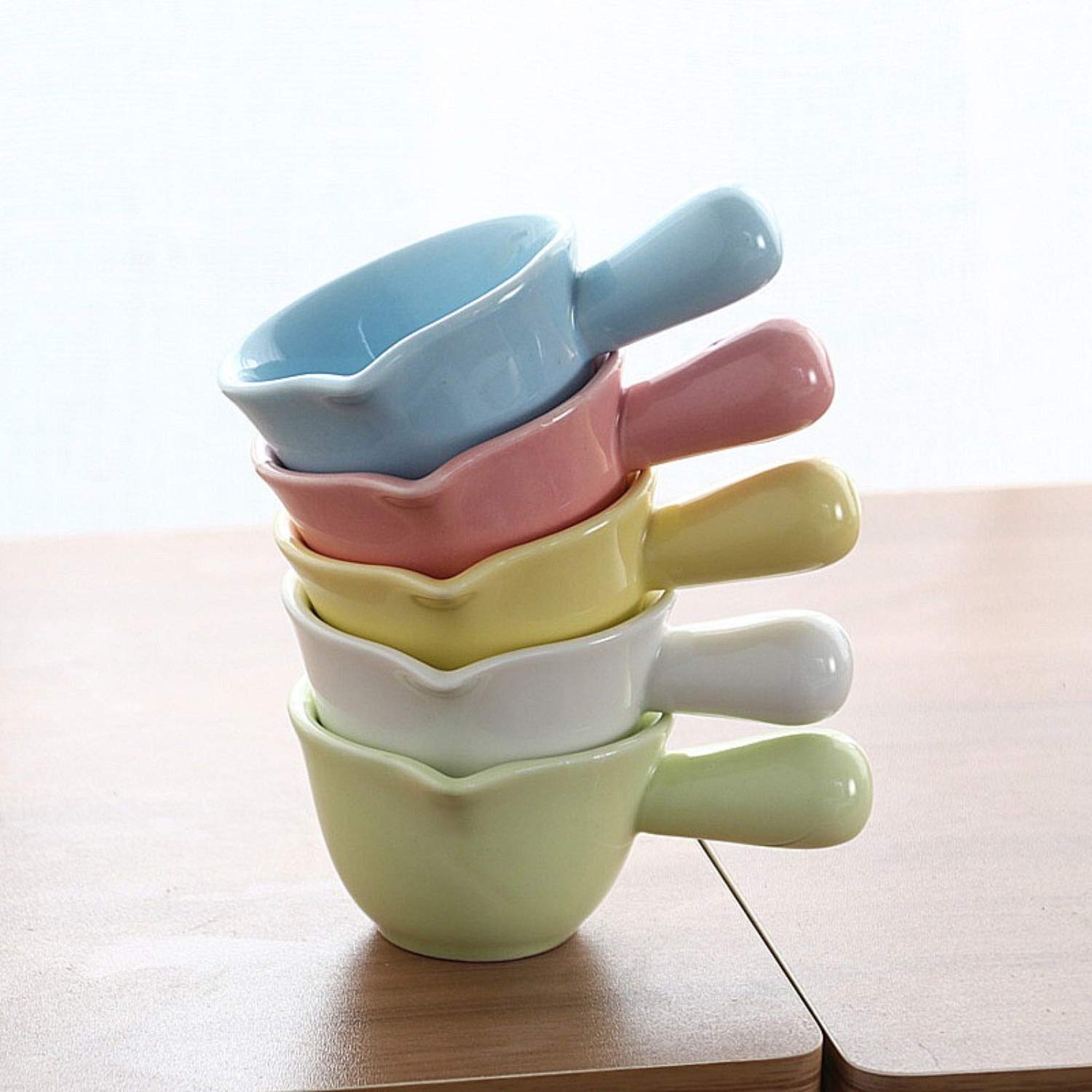 Keponbee Small Sauce Bowls 2 OZ Cute Dip Bowls Set of 5 with Handle Colorful Ceramic Creamer Cup Mini - Mixed 5 Color