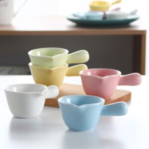 Keponbee Small Sauce Bowls 2 OZ Cute Dip Bowls Set of 5 with Handle Colorful Ceramic Creamer Cup Mini - Mixed 5 Color