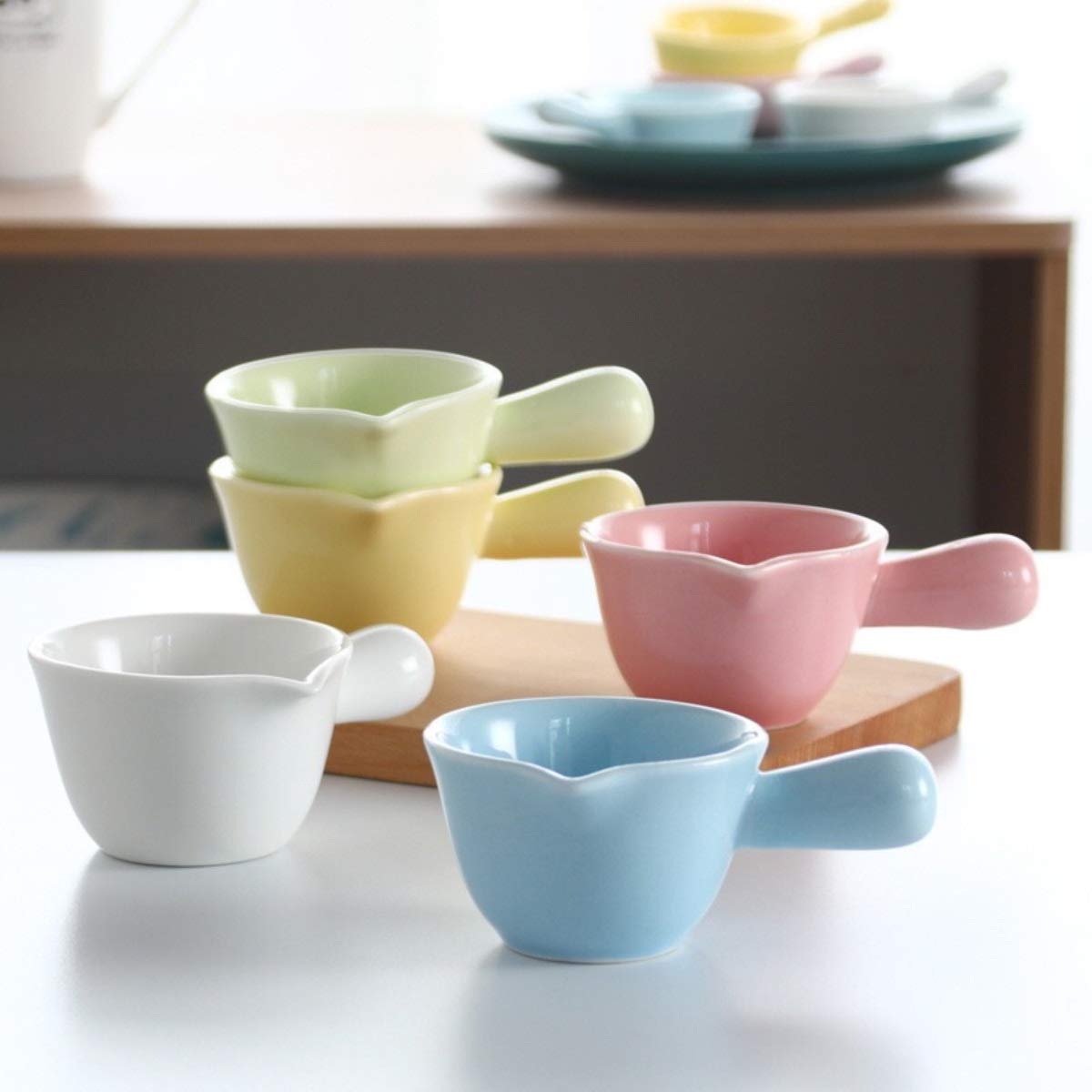 Keponbee Small Sauce Bowls 2 OZ Cute Dip Bowls Set of 5 with Handle Colorful Ceramic Creamer Cup Mini - Mixed 5 Color