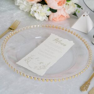 Tableclothsfactory 6 Pack 12" Gold Clear Acrylic Round Charger Plates With Beaded Rim Dinner Charger Plates