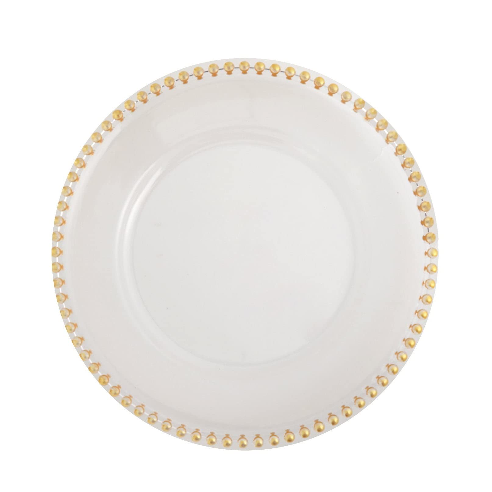 Tableclothsfactory 6 Pack 12" Gold Clear Acrylic Round Charger Plates With Beaded Rim Dinner Charger Plates