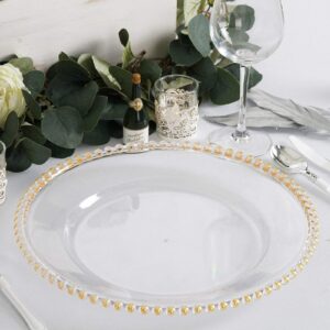 Tableclothsfactory 6 Pack 12" Gold Clear Acrylic Round Charger Plates With Beaded Rim Dinner Charger Plates